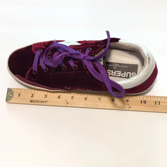 AUTHENTIC Golden Goose Superstar Sneaker in Bordeaux Velvet & White Star - Picture 13 of 15